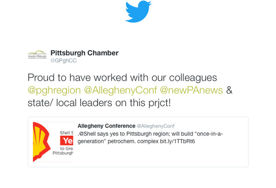 Greater Pittsburgh Chamber of Commerce Tweets on Shell project