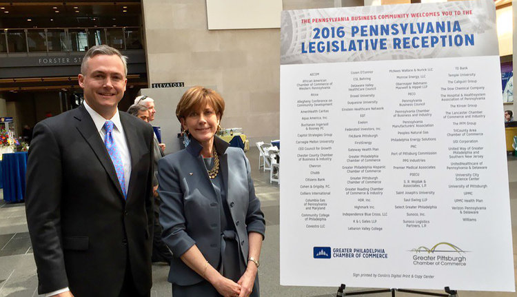 GPCC President Matt Smith and GPCC Vice Chair Donna K. Hudson at the 2016 Pennsylvania Legislative Reception in Harrisburg hosted jointly by the GPCC and the Chamber of Commerce for Greater Philadelphia.